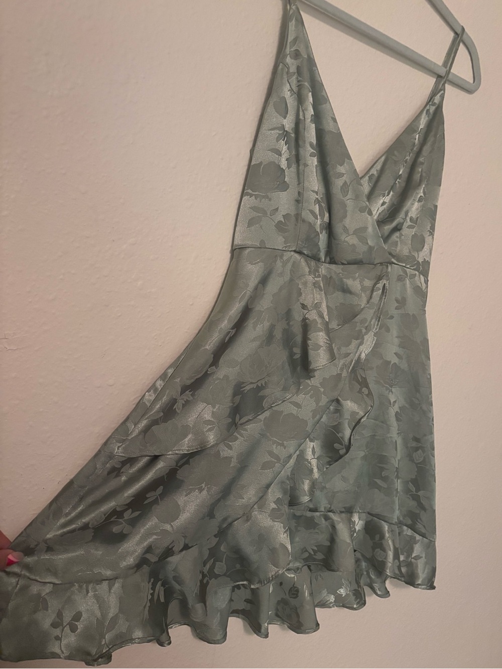 Altar'd State Sage Green Satin Floral Slip Dress